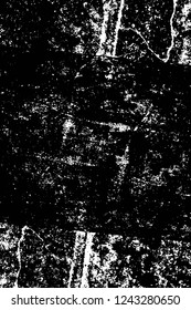 Grunge overlay layer. Abstract black and white vector background. Monochrome vintage surface with dirty pattern in cracks, spots, dots. Old wall in dark horror style design