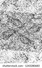 Grunge overlay layer. Abstract black and white vector background. Monochrome vintage surface with dirty pattern in cracks, spots, dots. Old wall in dark horror style design