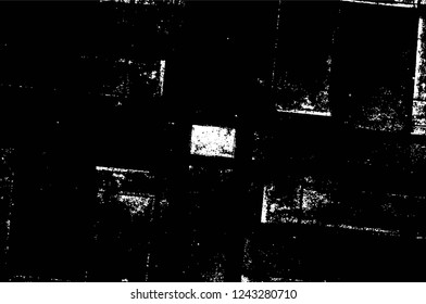 Grunge overlay layer. Abstract black and white vector background. Monochrome vintage surface with dirty pattern in cracks, spots, dots. Old wall in dark horror style design