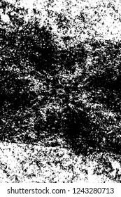 Grunge overlay layer. Abstract black and white vector background. Monochrome vintage surface with dirty pattern in cracks, spots, dots. Old wall in dark horror style design