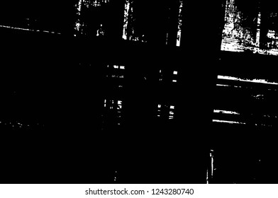 Grunge overlay layer. Abstract black and white vector background. Monochrome vintage surface with dirty pattern in cracks, spots, dots. Old wall in dark horror style design