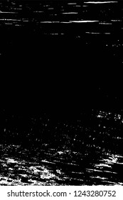 Grunge overlay layer. Abstract black and white vector background. Monochrome vintage surface with dirty pattern in cracks, spots, dots. Old wall in dark horror style design