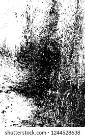 Grunge overlay layer. Abstract black and white vector background. Monochrome vintage surface with dirty pattern in cracks, spots, dots. Old wall in dark horror style design