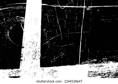Grunge overlay layer. Abstract black and white vector background. Monochrome vintage surface with dirty pattern in cracks, spots, dots. Old wall in dark horror style design