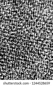 Grunge overlay layer. Abstract black and white vector background. Monochrome vintage surface with dirty pattern in cracks, spots, dots. Old wall in dark horror style design