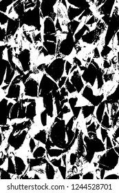 Grunge overlay layer. Abstract black and white vector background. Monochrome vintage surface with dirty pattern in cracks, spots, dots. Old wall in dark horror style design