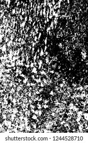 Grunge overlay layer. Abstract black and white vector background. Monochrome vintage surface with dirty pattern in cracks, spots, dots. Old wall in dark horror style design