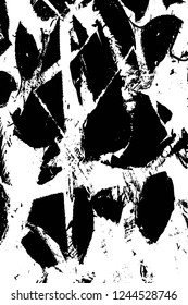 Grunge overlay layer. Abstract black and white vector background. Monochrome vintage surface with dirty pattern in cracks, spots, dots. Old wall in dark horror style design