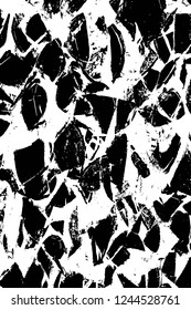 Grunge overlay layer. Abstract black and white vector background. Monochrome vintage surface with dirty pattern in cracks, spots, dots. Old wall in dark horror style design
