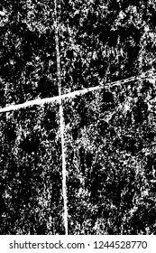 Grunge overlay layer. Abstract black and white vector background. Monochrome vintage surface with dirty pattern in cracks, spots, dots. Old wall in dark horror style design