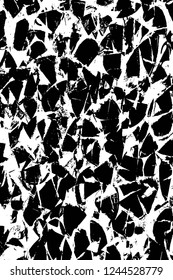 Grunge overlay layer. Abstract black and white vector background. Monochrome vintage surface with dirty pattern in cracks, spots, dots. Old wall in dark horror style design
