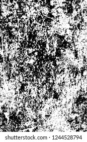 Grunge overlay layer. Abstract black and white vector background. Monochrome vintage surface with dirty pattern in cracks, spots, dots. Old wall in dark horror style design