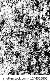 Grunge overlay layer. Abstract black and white vector background. Monochrome vintage surface with dirty pattern in cracks, spots, dots. Old wall in dark horror style design