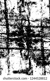 Grunge overlay layer. Abstract black and white vector background. Monochrome vintage surface with dirty pattern in cracks, spots, dots. Old wall in dark horror style design