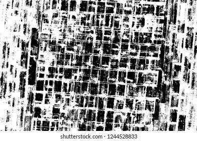 Grunge overlay layer. Abstract black and white vector background. Monochrome vintage surface with dirty pattern in cracks, spots, dots. Old wall in dark horror style design