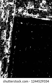Grunge overlay layer. Abstract black and white vector background. Monochrome vintage surface with dirty pattern in cracks, spots, dots. Old wall in dark horror style design