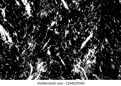 Grunge overlay layer. Abstract black and white vector background. Monochrome vintage surface with dirty pattern in cracks, spots, dots. Old wall in dark horror style design