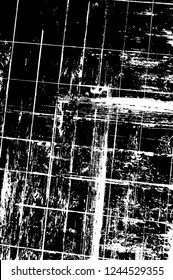 Grunge overlay layer. Abstract black and white vector background. Monochrome vintage surface with dirty pattern in cracks, spots, dots. Old wall in dark horror style design