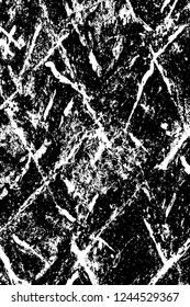Grunge overlay layer. Abstract black and white vector background. Monochrome vintage surface with dirty pattern in cracks, spots, dots. Old wall in dark horror style design