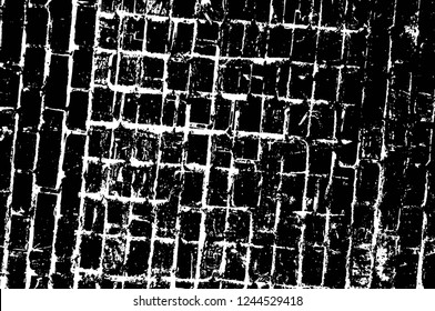 Grunge overlay layer. Abstract black and white vector background. Monochrome vintage surface with dirty pattern in cracks, spots, dots. Old wall in dark horror style design
