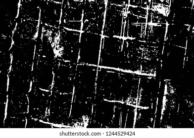 Grunge overlay layer. Abstract black and white vector background. Monochrome vintage surface with dirty pattern in cracks, spots, dots. Old wall in dark horror style design