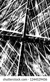 Grunge overlay layer. Abstract black and white vector background. Monochrome vintage surface with dirty pattern in cracks, spots, dots. Old wall in dark horror style design