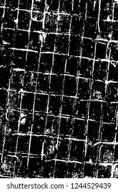 Grunge overlay layer. Abstract black and white vector background. Monochrome vintage surface with dirty pattern in cracks, spots, dots. Old wall in dark horror style design