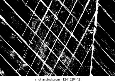 Grunge overlay layer. Abstract black and white vector background. Monochrome vintage surface with dirty pattern in cracks, spots, dots. Old wall in dark horror style design