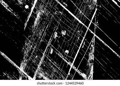 Grunge overlay layer. Abstract black and white vector background. Monochrome vintage surface with dirty pattern in cracks, spots, dots. Old wall in dark horror style design