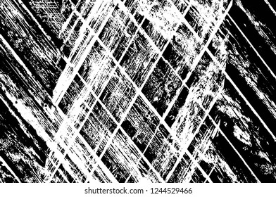 Grunge overlay layer. Abstract black and white vector background. Monochrome vintage surface with dirty pattern in cracks, spots, dots. Old wall in dark horror style design