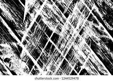 Grunge overlay layer. Abstract black and white vector background. Monochrome vintage surface with dirty pattern in cracks, spots, dots. Old wall in dark horror style design