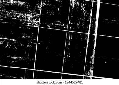 Grunge overlay layer. Abstract black and white vector background. Monochrome vintage surface with dirty pattern in cracks, spots, dots. Old wall in dark horror style design