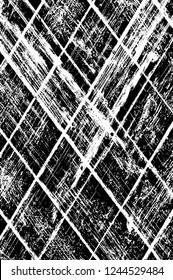 Grunge overlay layer. Abstract black and white vector background. Monochrome vintage surface with dirty pattern in cracks, spots, dots. Old wall in dark horror style design