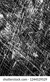 Grunge overlay layer. Abstract black and white vector background. Monochrome vintage surface with dirty pattern in cracks, spots, dots. Old wall in dark horror style design