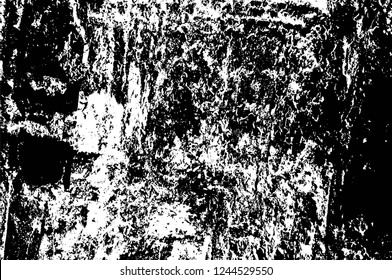 Grunge overlay layer. Abstract black and white vector background. Monochrome vintage surface with dirty pattern in cracks, spots, dots. Old wall in dark horror style design