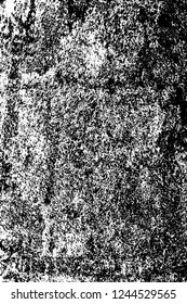 Grunge overlay layer. Abstract black and white vector background. Monochrome vintage surface with dirty pattern in cracks, spots, dots. Old wall in dark horror style design