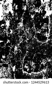 Grunge overlay layer. Abstract black and white vector background. Monochrome vintage surface with dirty pattern in cracks, spots, dots. Old wall in dark horror style design
