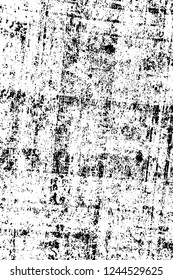 Grunge overlay layer. Abstract black and white vector background. Monochrome vintage surface with dirty pattern in cracks, spots, dots. Old wall in dark horror style design