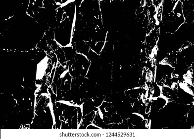 Grunge overlay layer. Abstract black and white vector background. Monochrome vintage surface with dirty pattern in cracks, spots, dots. Old wall in dark horror style design