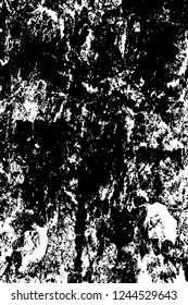 Grunge overlay layer. Abstract black and white vector background. Monochrome vintage surface with dirty pattern in cracks, spots, dots. Old wall in dark horror style design