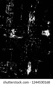 Grunge overlay layer. Abstract black and white vector background. Monochrome vintage surface with dirty pattern in cracks, spots, dots. Old wall in dark horror style design