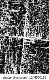 Grunge overlay layer. Abstract black and white vector background. Monochrome vintage surface with dirty pattern in cracks, spots, dots. Old wall in dark horror style design