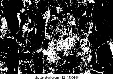 Grunge overlay layer. Abstract black and white vector background. Monochrome vintage surface with dirty pattern in cracks, spots, dots. Old wall in dark horror style design