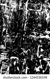 Grunge overlay layer. Abstract black and white vector background. Monochrome vintage surface with dirty pattern in cracks, spots, dots. Old wall in dark horror style design