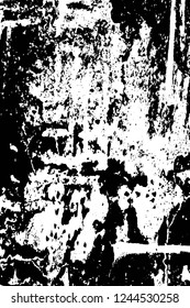 Grunge overlay layer. Abstract black and white vector background. Monochrome vintage surface with dirty pattern in cracks, spots, dots. Old wall in dark horror style design