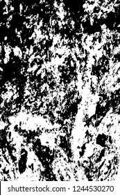 Grunge overlay layer. Abstract black and white vector background. Monochrome vintage surface with dirty pattern in cracks, spots, dots. Old wall in dark horror style design