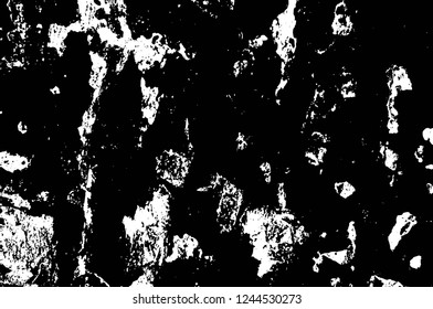 Grunge overlay layer. Abstract black and white vector background. Monochrome vintage surface with dirty pattern in cracks, spots, dots. Old wall in dark horror style design