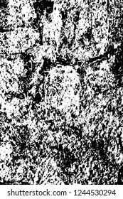 Grunge overlay layer. Abstract black and white vector background. Monochrome vintage surface with dirty pattern in cracks, spots, dots. Old wall in dark horror style design