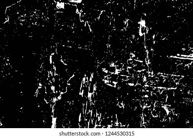 Grunge overlay layer. Abstract black and white vector background. Monochrome vintage surface with dirty pattern in cracks, spots, dots. Old wall in dark horror style design