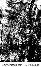 Grunge overlay layer. Abstract black and white vector background. Monochrome vintage surface with dirty pattern in cracks, spots, dots. Old wall in dark horror style design